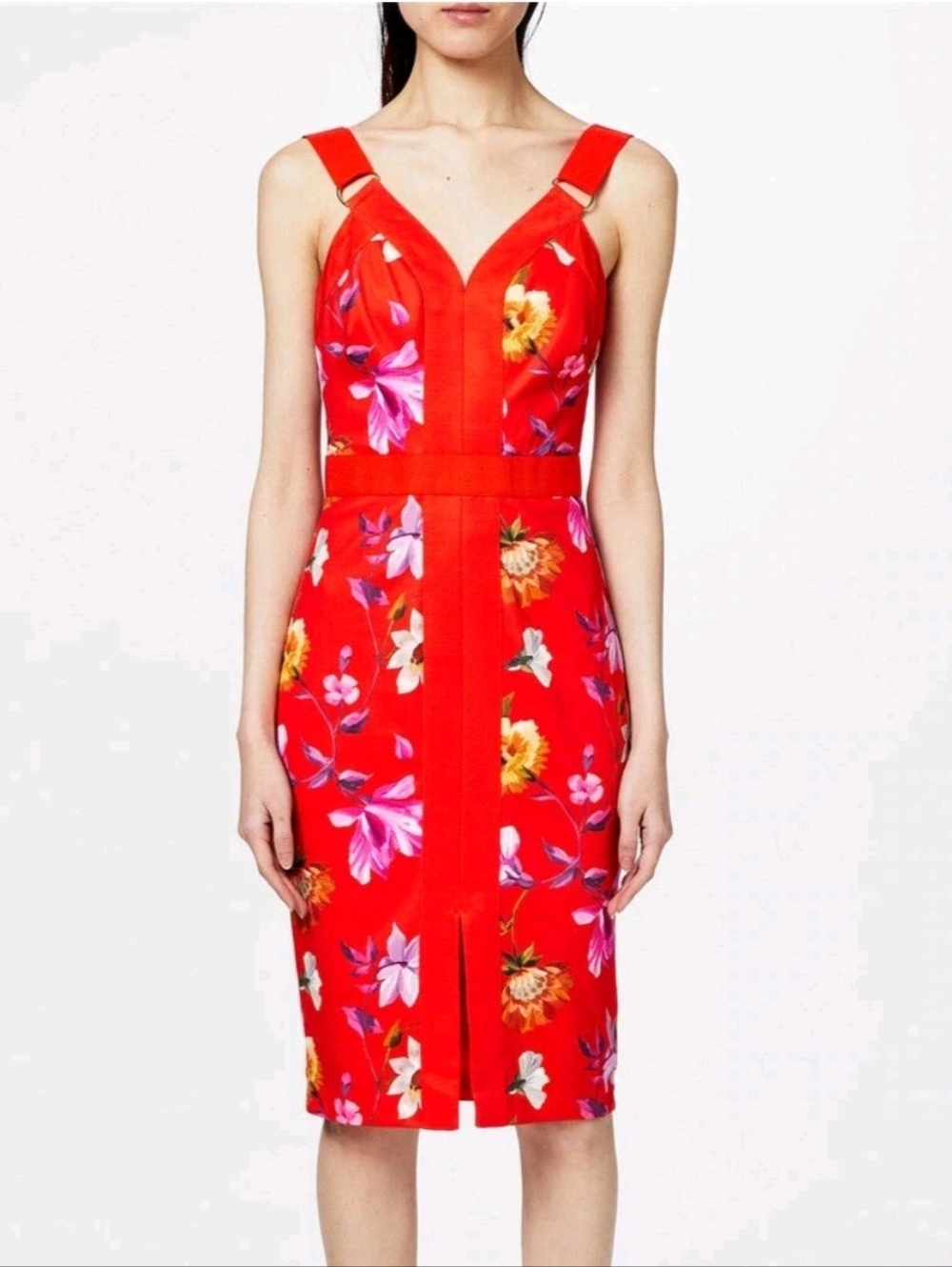 Ted Baker Red New No Tag Floral V-Neck Sheath Dress Size 0